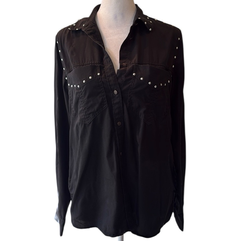 Express Studded boyfriend button up Western Country Black Shirt XS